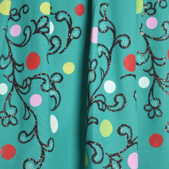 vintage 50s skirt green rayon full flock printed graphic high waisted volup L XL - Picture 4 of 10